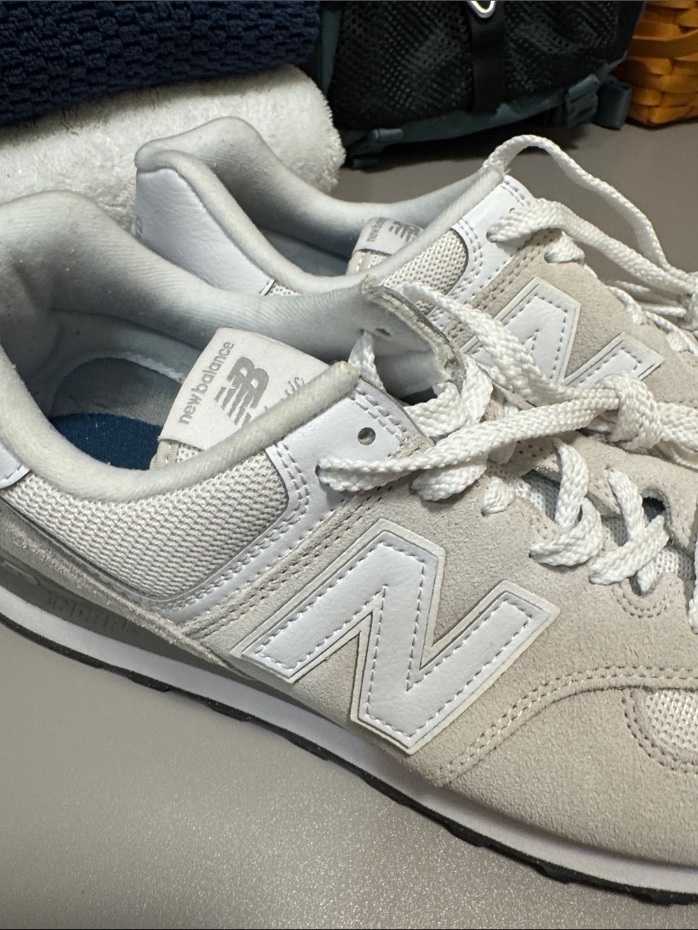 New Balance  574 Classic White/Grey Suede Sneakers